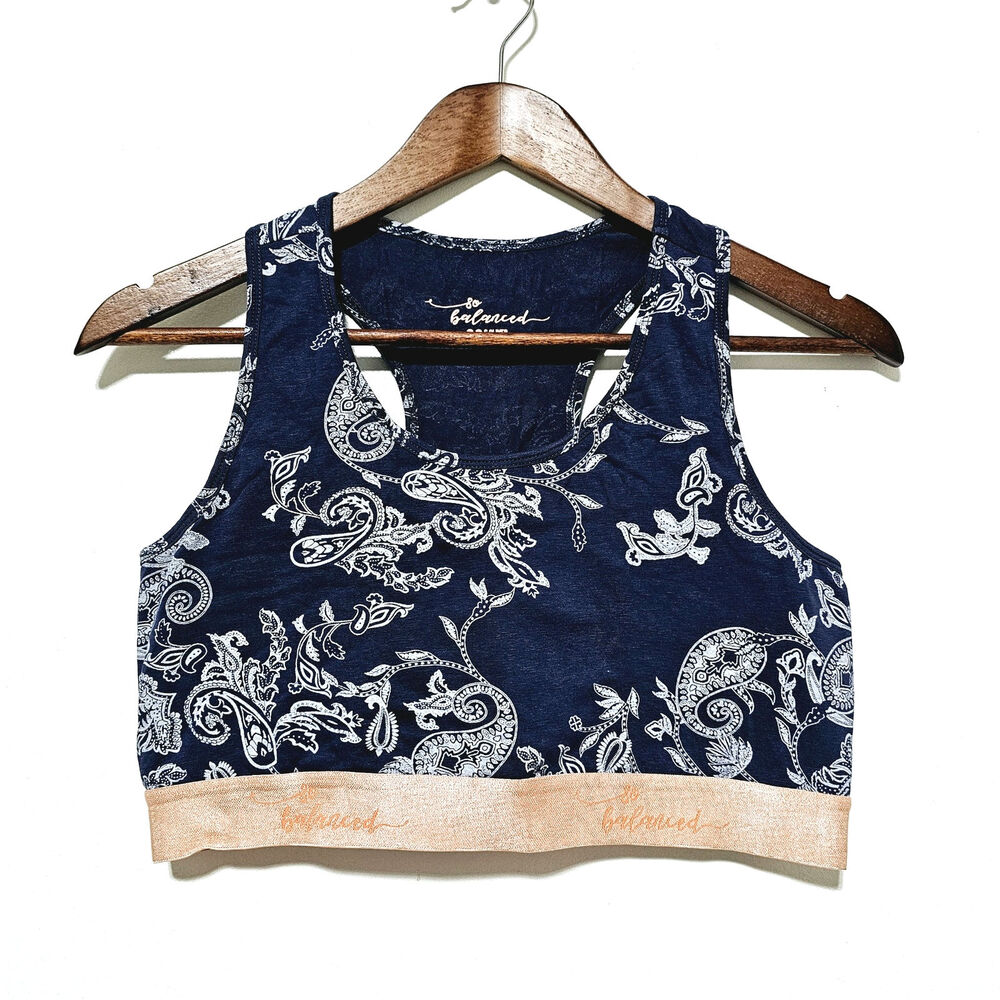 S. OLIVER So Balanced Activewear Top Size L Navy Paisley Casual Boho Summer